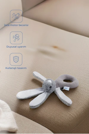 Babyjem Tutmalı Çıngıraklı Mini Peluş Tavşan Gri 842