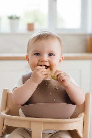 Babyjem Oval Hazneli Silikon Mama Önlüğü Latte