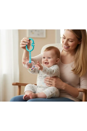 Babyjem Pusete Asılabilir Oval Sesli Çıngırak Mavi