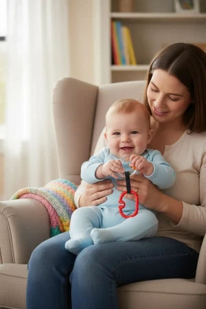 Babyjem Pusete Asılabilir Oval Sesli Çıngırak Kırmızı