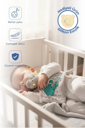 Babyjem 926 Birdy Diş Kaşıyıcılı + Silikon Emzik Hediyeli Uyku Arkadaşım Kahve