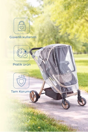 Babyjem Lüx Fermuarlı Reflektörlü Bebek Arabası Yağmurluğu Fitalatsız (22x27cm)