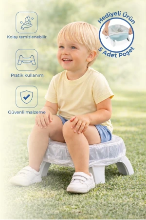 Babyjem Portatif Katlanabilir Seyahat Lazımlığı Soft Mavi + 5 Hediye Poşet