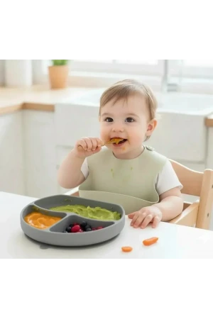 Babyjem Vakum Tabanlı Sabitlenebilir Silikon Tabak Gri