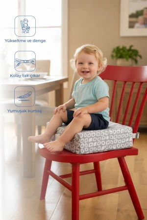 Babyjem QuickBoost Bebek Mama Sandalye Yükseltici Minder Gri Kare