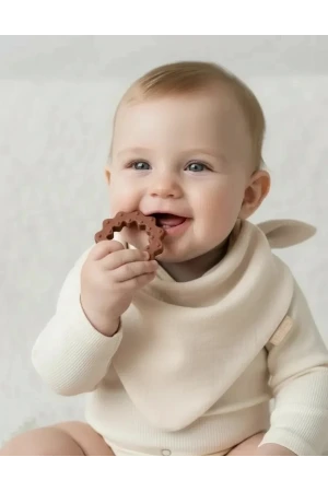 Babyjem Silikon Diş Kaşıyıcılı Müslin Mama Önlüğü Ekru