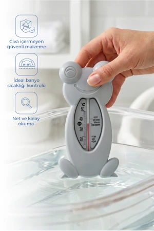 Babyjem Cıvasız Kurbağa Banyo Oda Termometresi Gri