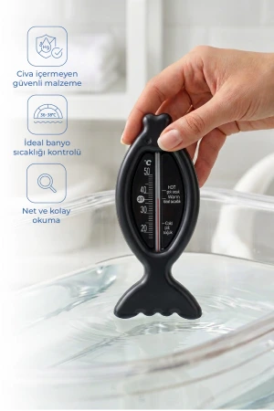 Babyjem Cıvasız Balık Banyo Oda Termometresi Siyah