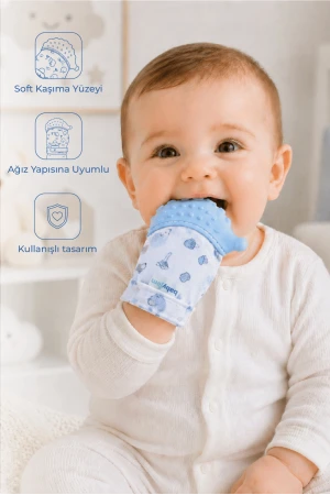 Babyjem Bebek Diş Kaşıyıcı Eldiveni Kirpi Mavi