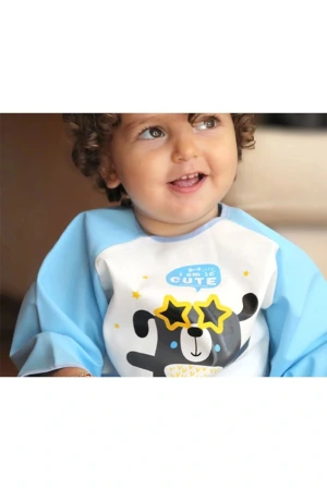 Babyjem Poli Muşamba Kollu Mama Önlüğü Mavi Outlet