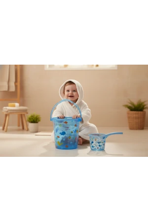 Babyjem Şeffaf Kova & Maşrapa Set Mavi Desenli