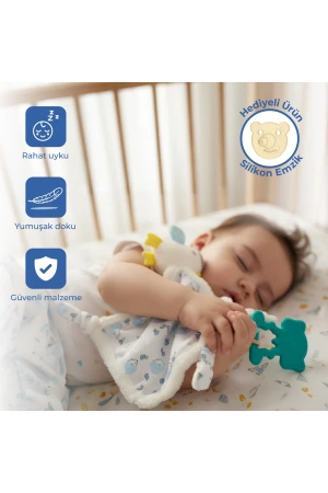 Babyjem 926 Birdy Diş Kaşıyıcılı + Silikon Emzik Hediyeli Uyku Arkadaşım Mavi 