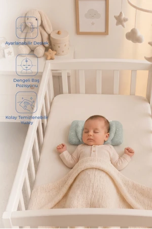 Babyjem Ayarlanabilir Düz Kafa Yastığı Yeşil Çiçek