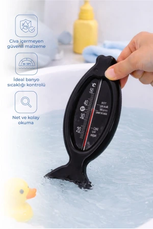 Babyjem Cıvasız Balık Banyo Oda Termometresi Siyah
