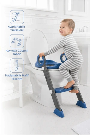 Babyjem Basamaklı Katlanır Klozet Adaptörü İndigo Mavi