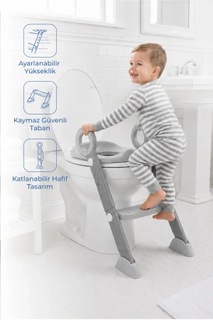 Babyjem Basamaklı Katlanır Klozet Adaptörü Soft Gri