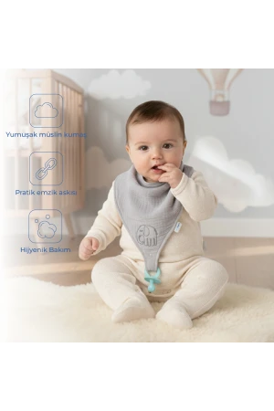Babyjem Emzik Askılı Müslin Önlük Gri