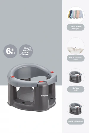 Babyjem Önden Açılır Banyo ve Mama Oturağı ve Hediye Minderli - 2Li Set Gri
