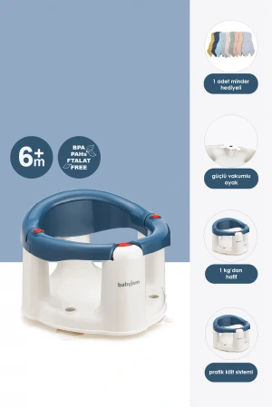 Babyjem Önden Açılır Banyo ve Mama Oturağı ve Hediye Minderli - 2  Li Set İndigo Mavi