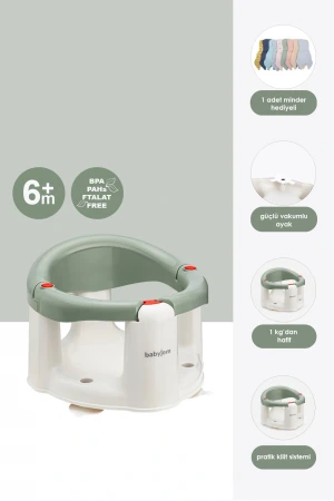 Babyjem Önden Açılır Banyo ve Mama Oturağı ve Hediye Minderli - 2  Li Set Soft Yeşil