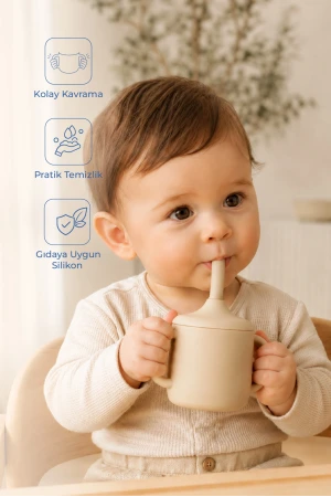 Babyjem Silikon Pipetli Bardak Ekru