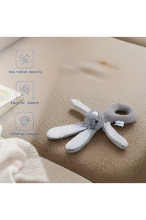 Babyjem Tutmalı Çıngıraklı Mini Peluş Tavşan Gri 842