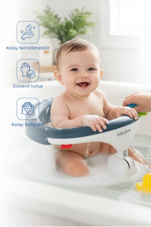 Babyjem Yandan Açılır Banyo ve Mama Oturağı İndigo Mavi