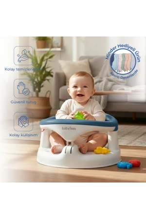 Babyjem Yandan Açılır Banyo ve Mama Oturağı & Minder 2li Set İndigo Mavi