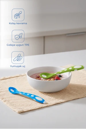 Babyjem Yumuşak Uçlu Mama Kaşığı Yeşil - Mavi