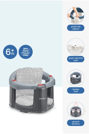 Babyjem Önden Açılır Banyo ve Mama Oturağı ve Minderi - 2Li Set Gri