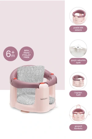 Babyjem Önden Açılır Banyo ve Mama Oturağı ve Minderi - 2 Li Set Mürdüm