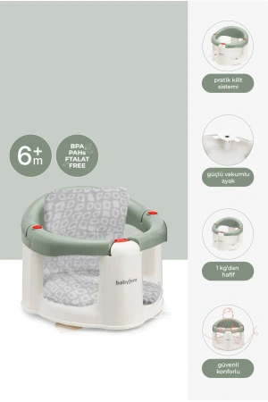 Babyjem Önden Açılır Banyo ve Mama Oturağı ve Minderi - 2  Li Set Soft Yeşil