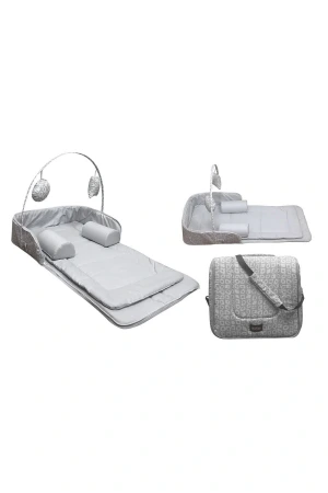 Babyjem Oyuncaklı Portatif Yatak Alt Açma Anne Çantası Gri