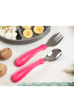 Babyjem Paslanmaz Çelik Çatal Kaşık Seti - Pembe
