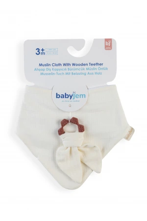 Babyjem Silikon Diş Kaşıyıcılı Müslin Önlük Ekru