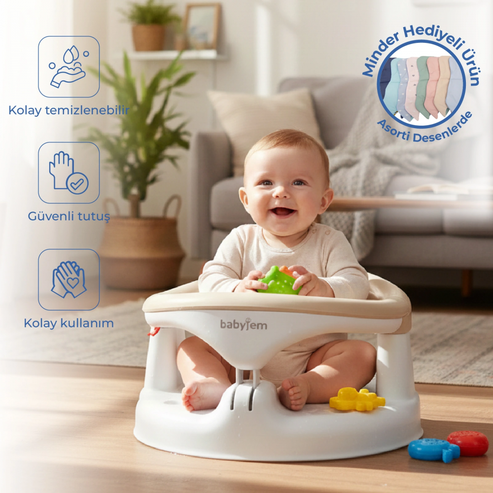 mamiページ Babyjem Yandan Açılır Banyo ve Mama Oturağı & Hediye Minderli 2'li