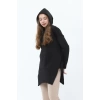 Frappa Elit Yandan Yirtmaçli Kapşonlu Bayan Sweat - Siyah