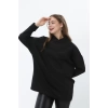 Frappa Miu Yaka Çapraz Yarasa Kol Bayan Sweat - Siyah