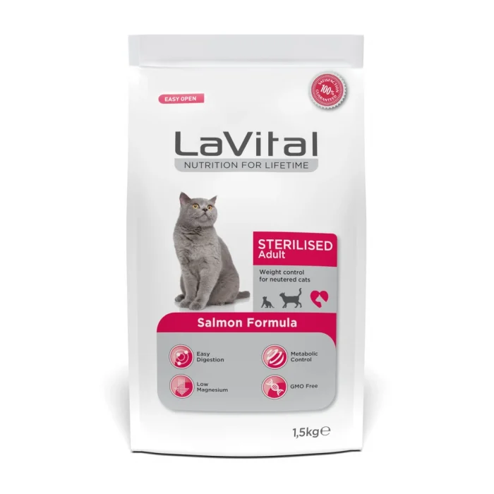 Lavital Sterilised Somonlu Kedi Maması 1.5 Kg | Kısır Kediler İçin Özel Mama