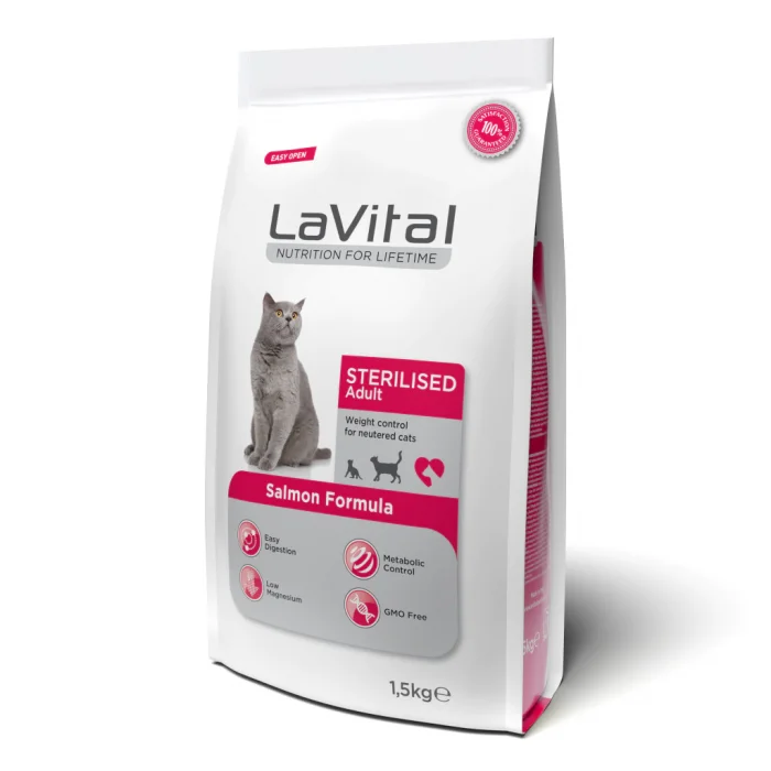 Lavital Sterilised Somonlu Kedi Maması 1.5 Kg | Kısır Kediler İçin Özel Mama
