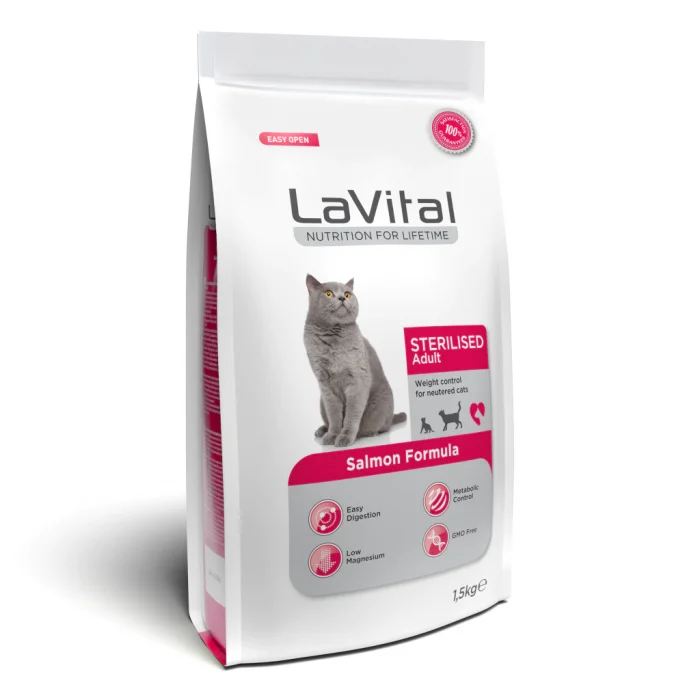 Lavital Sterilised Somonlu Kedi Maması 1.5 Kg | Kısır Kediler İçin Özel Mama