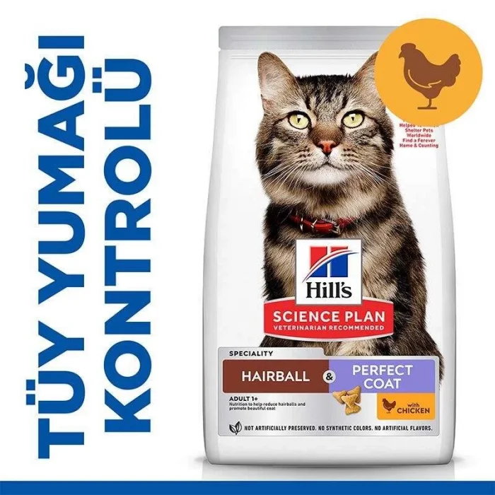 Hills Hairball Perfect Coat Tavuklu Kedi Maması 1,5 Kg