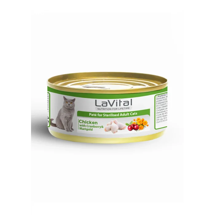 Lavital Tavuklu Kızılcık ve Kadife Çiçekli Sterilised Yetişkin Kedi Konservesi 85GR X12 ADET