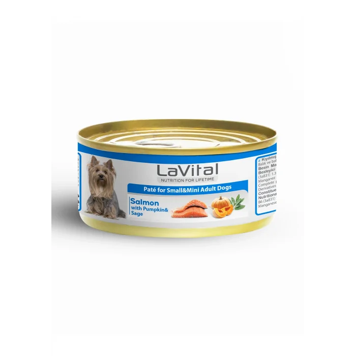 Lavital Somonlu, Balkabaklı ve Adaçaylı Mini Irk Yetişkin Köpek Konservesi 85GR