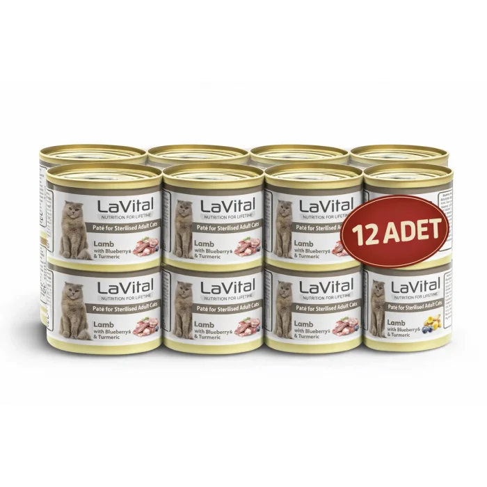 Lavital Kuzu Etli, Yabanmersini ve Zerdeçallı Sterilised Yetişkin Kedi Konservesi 85GR X 12 ADET