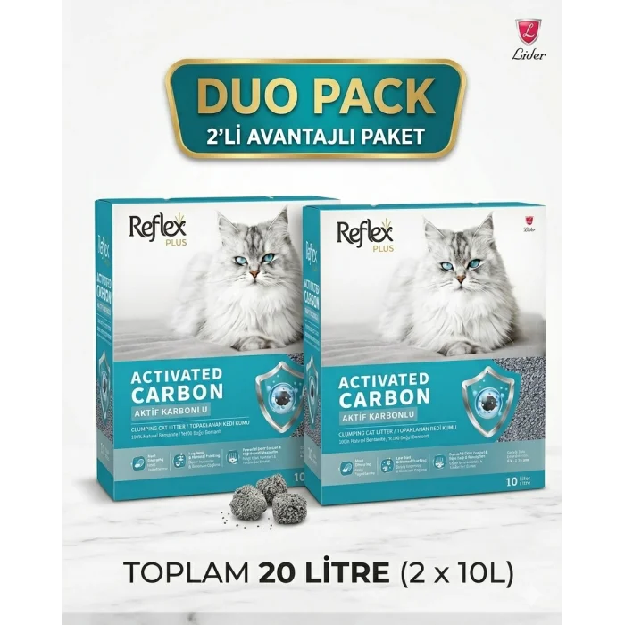 Reflex Activated Carbon Koku Kontrolü Gri Kedi Kumu 10 Lt X 2 ADET