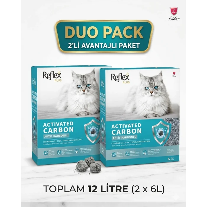 Reflex Activated Carbon Koku Kontrolü Gri Kedi Kumu 6 Lt X 2 ADET
