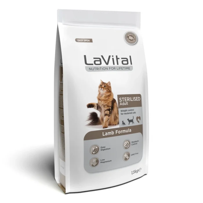 LaVital Kuzu Etli Kısırlaştırılmış Kedi Maması 1.5 Kg | Düşük Yağlı, Lezzetli İçerik