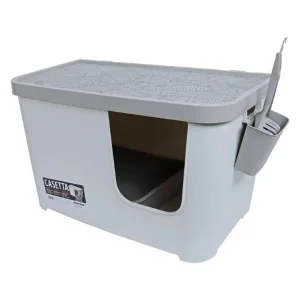Moderna Casetta Kapalı Kedi Tuvaleti - Gri Beyaz 75.7 x 45 x 45 cm