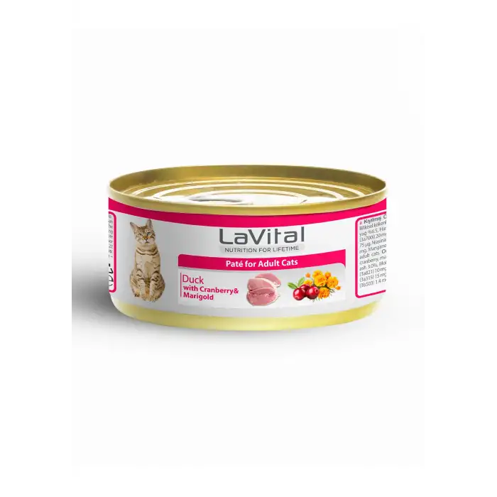 Lavital Ördekli, Kızılcık ve Kadife Çiçekli Yetişkin Kedi Konservesi 85GR X 12 ADET